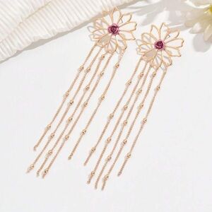 Elegant Gold and Purple Flower Dangle Earrings